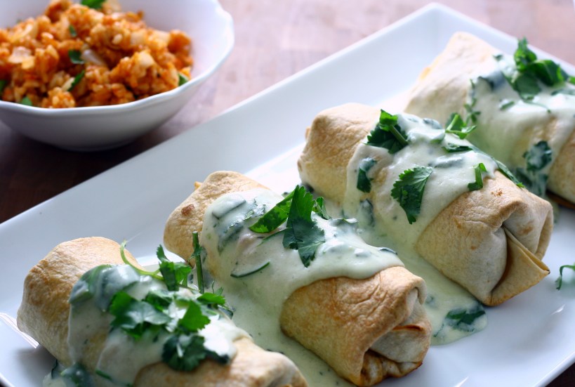 baked beef & bean burritos with creamy poblano sauce | doughseedough.net