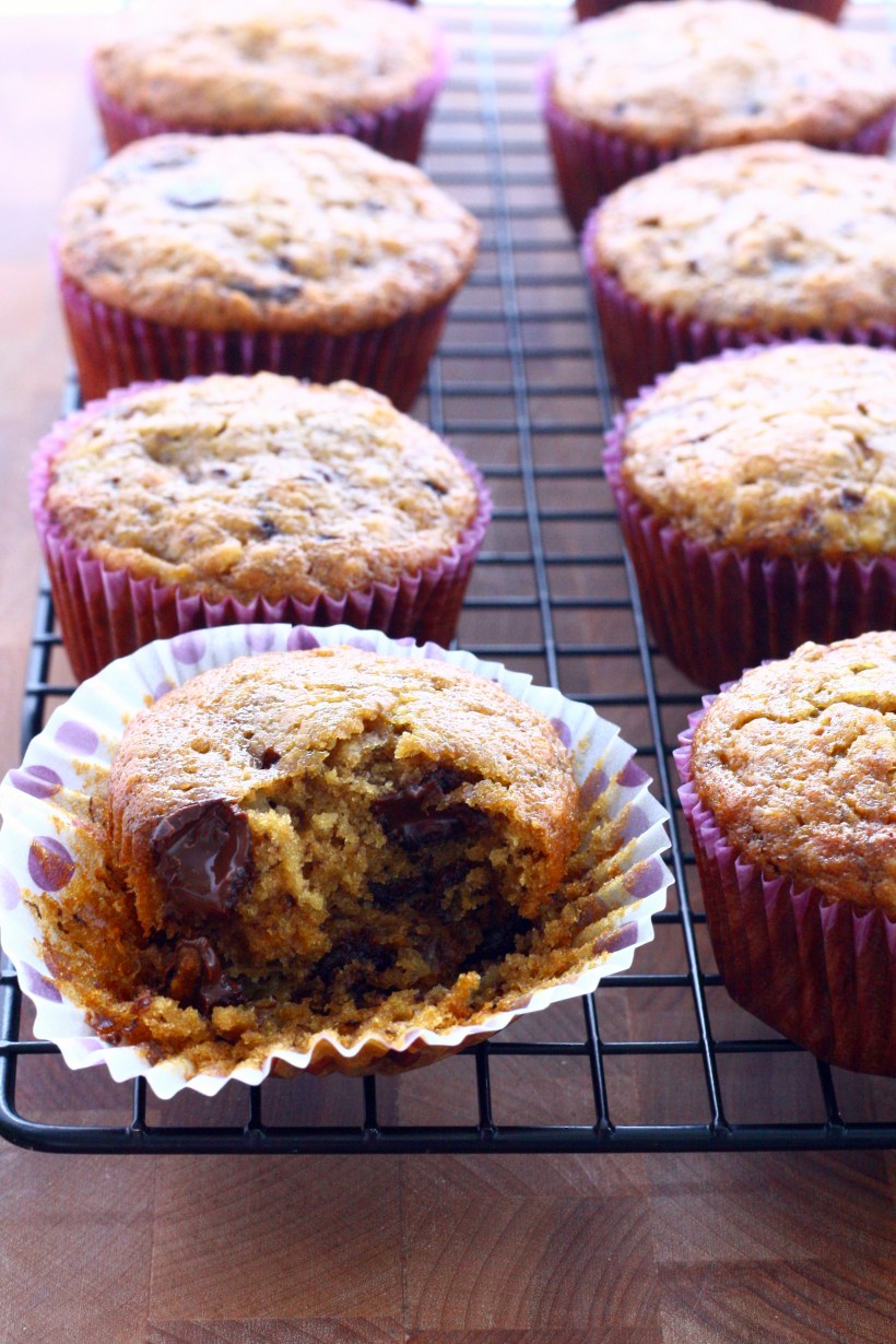Lightened Up Banana Espresso Chocolate Chip Muffins | doughseedough.net