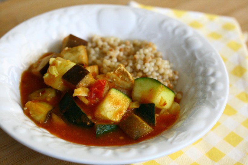 Curried Chicken with Zucchini and Eggplant over Couscous | doughseedough.net