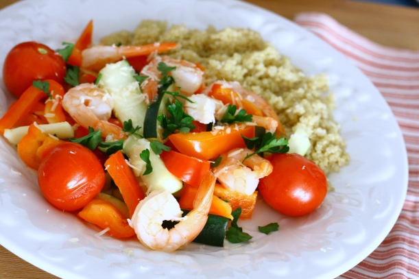 Shrimp and Vegetables in Lemon-Garlic Sauce | doughseedough.net