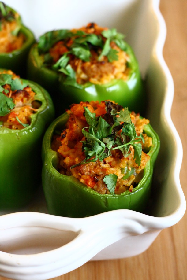 Turkey Sausage Stuffed Bell Peppers | doughseedough.net