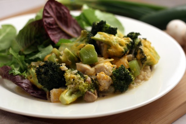 Lightened Up Cheesy Chicken & Rice Casserole