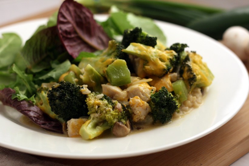 Lightened Up Cheesy Chicken & Rice Casserole